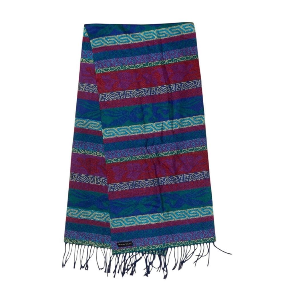 Vintage 90s Morgan Taylor tribal Aztec southwestern scarf with fringe